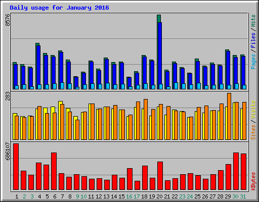 Daily usage for January 2016